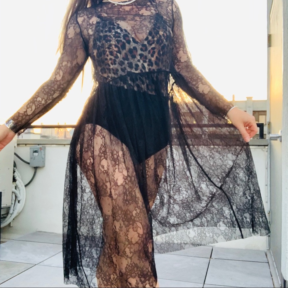 Zara Transparent Black Lace Tutu Mesh Midi Faux Tattoo Dress